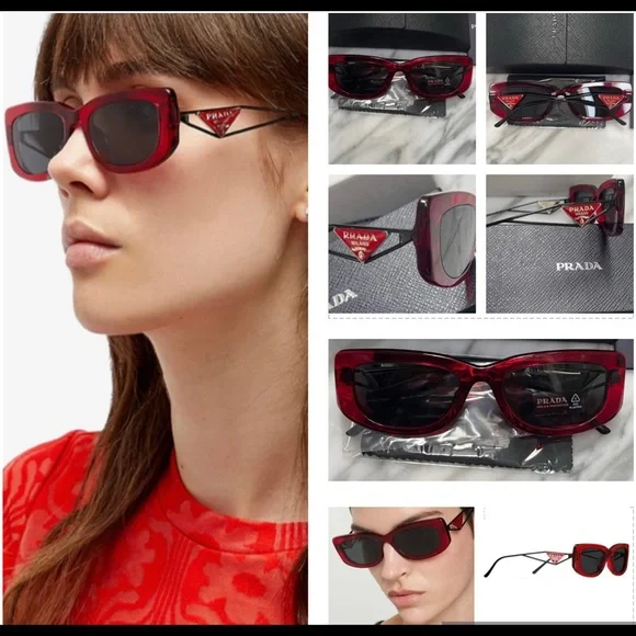 PRADA ULTRA COOL RED FRAMES &METAL ARMS THAT FEATURE THE SIGNATURE TRIANGLE LOGO - Picture 8 of 16